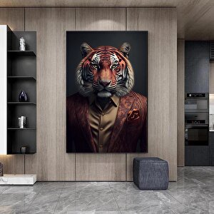 Kravatlı Kaplan Adam Kanvas Duvar Sanatı; Kaplan Kanvas Baskı