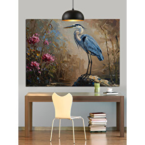 Çiçekler Arasında Duran Balıkçıl Kuşu Dekoratif Kanvas - Mdf Ahşap Tablo 70x100 cm