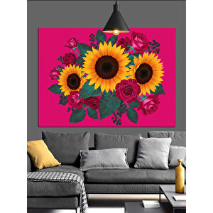 Canlı Renkli Ayçiçeği Buketi Dekoratif Kanvas - Mdf Ahşap Tablo 50x70 cm