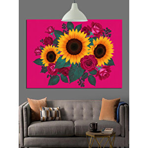 Canlı Renkli Ayçiçeği Buketi Dekoratif Kanvas - Mdf Ahşap Tablo 50x70 cm