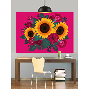 Canlı Renkli Ayçiçeği Buketi Dekoratif Kanvas - Mdf Ahşap Tablo 50x70 cm