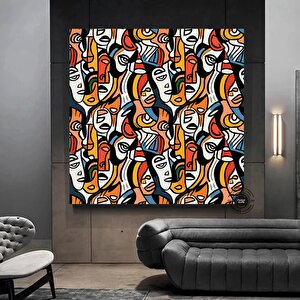 Soyut Yüz Kanvas Tablo | Renkli Soyut Sanat | Yüz Posteri | Modern Dekor 70x70 cm