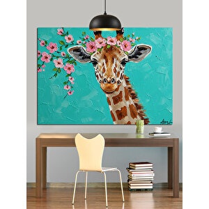 Çiçek Taçlı Sevimli Zürafa Portresi Dekoratif Kanvas - Mdf Ahşap Tablo 50x70 cm