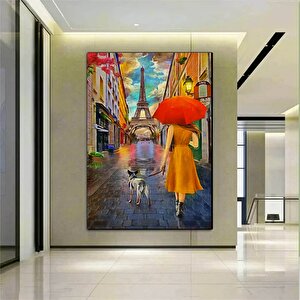 Kırmızı Şemsiye Çift Duvar Sanatı – Eyfel Kulesi Ve Kırmızı Şemsiye Kanvas; Modern Minimalist Dekor; 20x30 cm