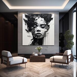 Siyah Kadın Fırça Darbeli Soyut Kanvas Tablo 100x100 cm