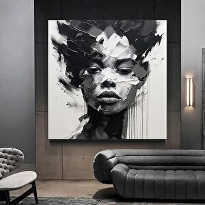 Siyah Kadın Fırça Darbeli Soyut Kanvas Tablo 100x100 cm