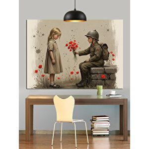 Çiçek Veren Küçük Çocuk Dekoratif Kanvas - Mdf Ahşap Tablo 50x70 cm