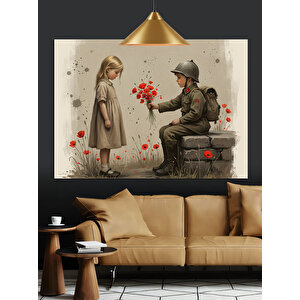 Çiçek Veren Küçük Çocuk Dekoratif Kanvas - Mdf Ahşap Tablo 50x70 cm