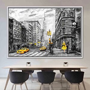 Sevgililer Günü Kanvas Sanatı, Sarı Taksi Dekoru, Romantik Yağlıboya Duvar Baskısı 70x100 cm