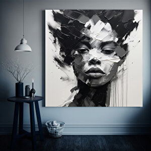 Siyah Kadın Fırça Darbeli Soyut Kanvas Tablo