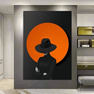 Gizemli Siyah Siperlikli Kadın Silueti – Büyük Boy Kanvas Portre 100x150 cm