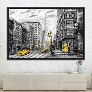 Sevgililer Günü Kanvas Sanatı, Sarı Taksi Dekoru, Romantik Yağlıboya Duvar Baskısı 90x180 cm