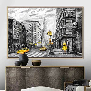 Sevgililer Günü Kanvas Sanatı, Sarı Taksi Dekoru, Romantik Yağlıboya Duvar Baskısı 90x180 cm