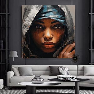 Afro-amerikan Sanatı Büyük Boy Kanvas, Siyah Kadın Portresi, Renkli Soyut Kadın Sanatı 40x40 cm