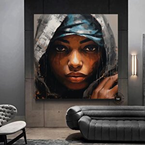 Afro-amerikan Sanatı Büyük Boy Kanvas, Siyah Kadın Portresi, Renkli Soyut Kadın Sanatı 70x70 cm