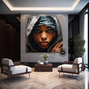Afro-amerikan Sanatı Büyük Boy Kanvas, Siyah Kadın Portresi, Renkli Soyut Kadın Sanatı 80x80 cm