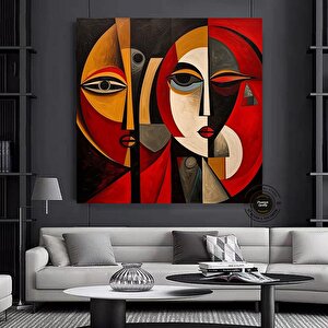 Gerçeküstü Renkli Yüzler, Soyut Duvar Dekoru, Trend Poster, Modern Duvar Sanatı 120x120 cm