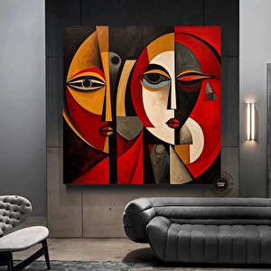 Gerçeküstü Renkli Yüzler, Soyut Duvar Dekoru, Trend Poster, Modern Duvar Sanatı 60x60 cm