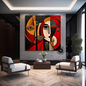 Gerçeküstü Renkli Yüzler, Soyut Duvar Dekoru, Trend Poster, Modern Duvar Sanatı 70x70 cm