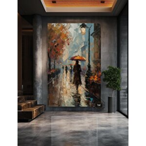 Şemsiye Tutan Kadın Soyut Sanatı | Renkli Kanvas Baskı | Çerçeveli, Asmaya Hazır