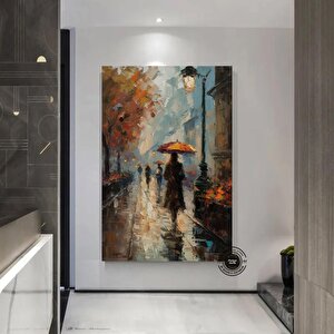 Şemsiye Tutan Kadın Soyut Sanatı | Renkli Kanvas Baskı | Çerçeveli, Asmaya Hazır