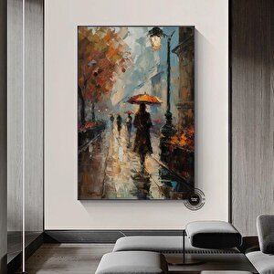 Şemsiye Tutan Kadın Soyut Sanatı | Renkli Kanvas Baskı | Çerçeveli, Asmaya Hazır 80x120 cm