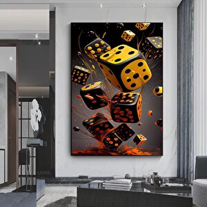 Poker Zar Temalı Kanvas Tablo – Büyük Boy Duvar Dekoru 80x120 cm