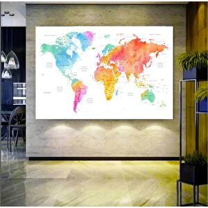 Renkli Dünya Haritası Kanvas Baskısı, Dünya Haritası Posteri, Dünya Haritası Duvar Sanatı