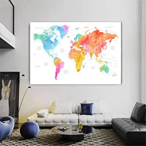 Renkli Dünya Haritası Kanvas Baskısı, Dünya Haritası Posteri, Dünya Haritası Duvar Sanatı