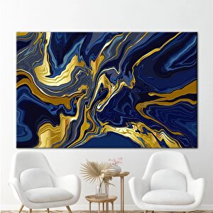 Lüks Mermer Duvar Dekoru, Lacivert Duvar Kanvası, Alkol Mürekkebi Ve Altın Detaylı 150x250 cm