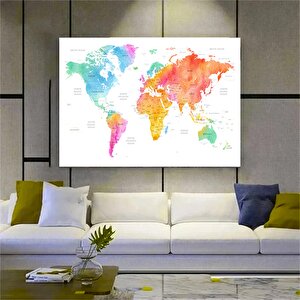 Renkli Dünya Haritası Kanvas Baskısı, Dünya Haritası Posteri, Dünya Haritası Duvar Sanatı