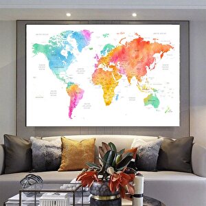 Renkli Dünya Haritası Kanvas Baskısı, Dünya Haritası Posteri, Dünya Haritası Duvar Sanatı 40x60 cm