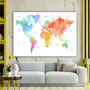 Renkli Dünya Haritası Kanvas Baskısı, Dünya Haritası Posteri, Dünya Haritası Duvar Sanatı 40x60 cm