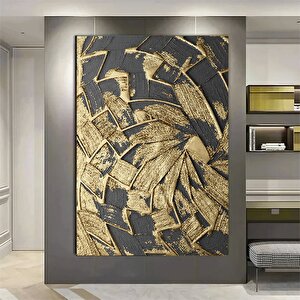 Siyah Ve Altın Soyut; Lüks Kanvas Sanatı; Ofis Duvar Dekoru; Soyut Kanvas 80x120 cm
