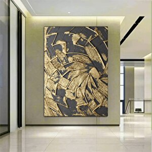 Siyah Ve Altın Soyut; Lüks Kanvas Sanatı; Ofis Duvar Dekoru; Soyut Kanvas 80x120 cm
