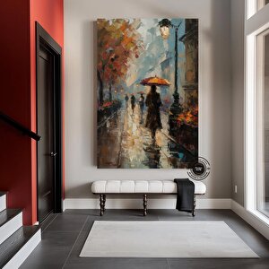 Şemsiye Tutan Kadın Soyut Sanatı | Renkli Kanvas Baskı | Çerçeveli, Asmaya Hazır 60x120 cm
