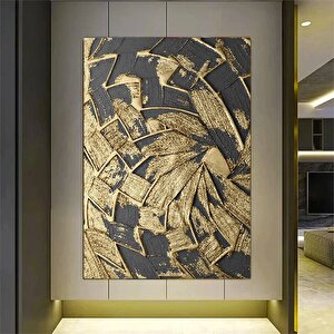 Siyah Ve Altın Soyut; Lüks Kanvas Sanatı; Ofis Duvar Dekoru; Soyut Kanvas 70x100 cm