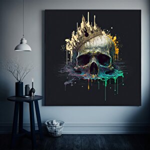 Kanvas Duvar Sanatı; Dev Kanvas; Kafatası Kral Posteri; Siyah Ve Altın Duvar Sanatı; Trendy Duvar Sa
