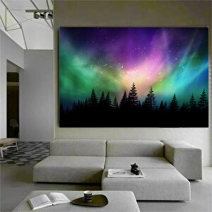 Aurora Borealis Kuzey Işıkları Kanada Ormanı Üzerinde, Kuzey Işıkları Duvar Sanatı 60x120 cm