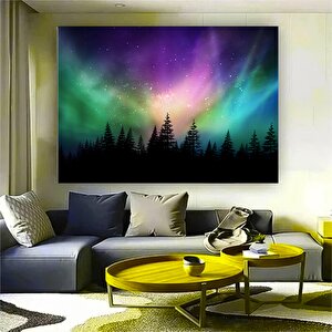 Aurora Borealis Kuzey Işıkları Kanada Ormanı Üzerinde, Kuzey Işıkları Duvar Sanatı