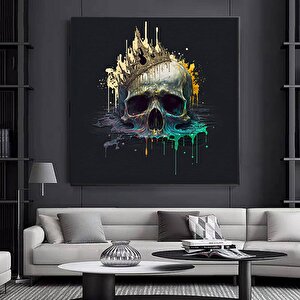Kanvas Duvar Sanatı; Dev Kanvas; Kafatası Kral Posteri; Siyah Ve Altın Duvar Sanatı; Trendy Duvar Sa 60x60 cm