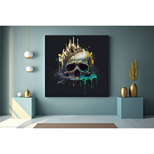 Kanvas Duvar Sanatı; Dev Kanvas; Kafatası Kral Posteri; Siyah Ve Altın Duvar Sanatı; Trendy Duvar Sa 60x60 cm