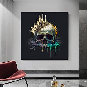 Kanvas Duvar Sanatı; Dev Kanvas; Kafatası Kral Posteri; Siyah Ve Altın Duvar Sanatı; Trendy Duvar Sa 50x50 cm