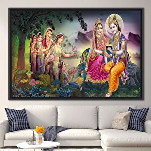 Radha Krishna Tablosu, Hindistan Geleneksel Reprodüksiyonu, Krishna Ve Radha Duvar Dekoru 70x100 cm