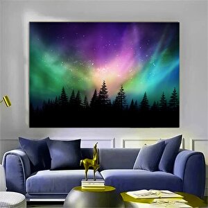 Aurora Borealis Kuzey Işıkları Kanada Ormanı Üzerinde, Kuzey Işıkları Duvar Sanatı 140x200 cm