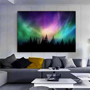 Aurora Borealis Kuzey Işıkları Kanada Ormanı Üzerinde, Kuzey Işıkları Duvar Sanatı 140x200 cm