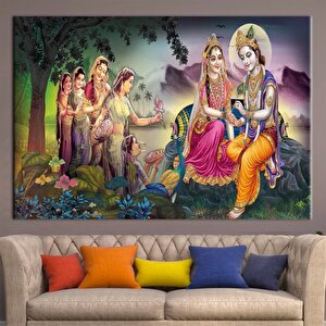Radha Krishna Tablosu, Hindistan Geleneksel Reprodüksiyonu, Krishna Ve Radha Duvar Dekoru 100x200 cm