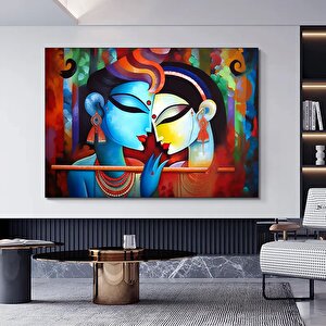 Radha Krishna Tablosu, Hindistan Geleneksel Reprodüksiyonu, Krishna Ve Radha Temalı Duvar Dekoru 70x150 cm