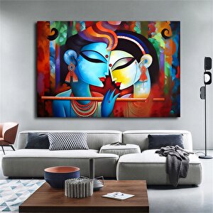 Radha Krishna Tablosu, Hindistan Geleneksel Reprodüksiyonu, Krishna Ve Radha Temalı Duvar Dekoru 70x150 cm