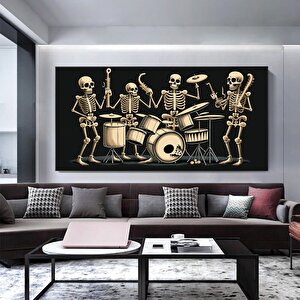 İskelet Orkestrası Kanvas Tablosu; Davul Ve Çalgılarla Sürreal Baskı 80x120 cm